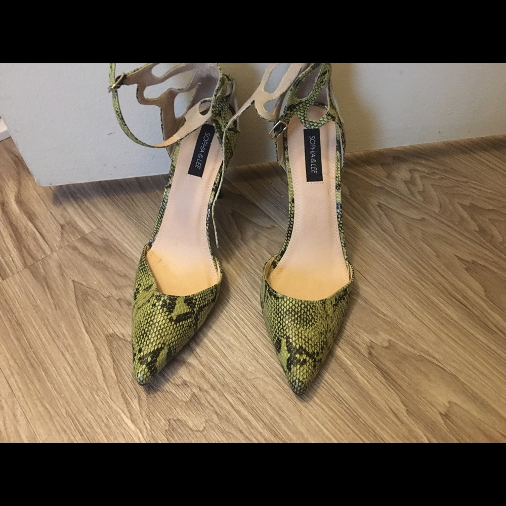 Green Snake Skin Ankle Heels Worn Once